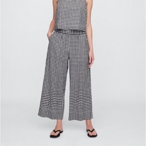 GAP High Rise Linen Blend Wide Leg Ankle Pants Gingham